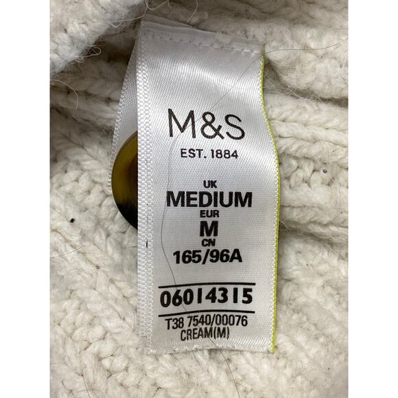 Mark & Spencer Cream Argyle Rib Knit V Neck Button Down Cardigan Sweater Top M - Picture 4 of 5